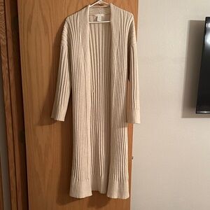 Cream Ribbed Long Cardigan